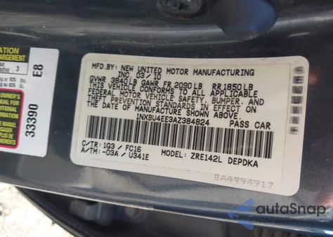 2010 Toyota Corolla Le from USA, damaged, VIN 1NXBU4EE3AZ384824